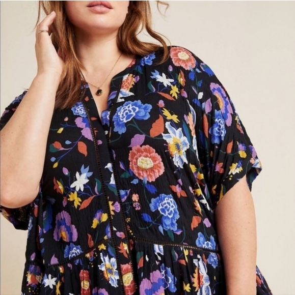 Anthropologie Floral Short Sleeve Shirt Women’s Sz XS Oversized Josie Slouchy - Picture 5 of 14